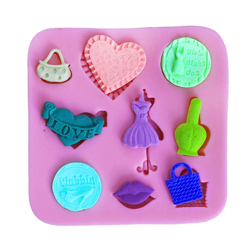 

DIY Lady Fashion Shoes Dress Heart Fondant Silicone Cake Mold