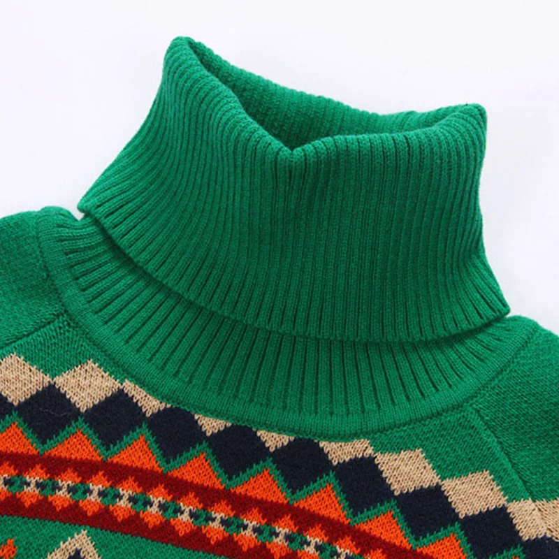 Warm 3-12 Years Teenage Thick High Neck Knitted Sweater for Boy