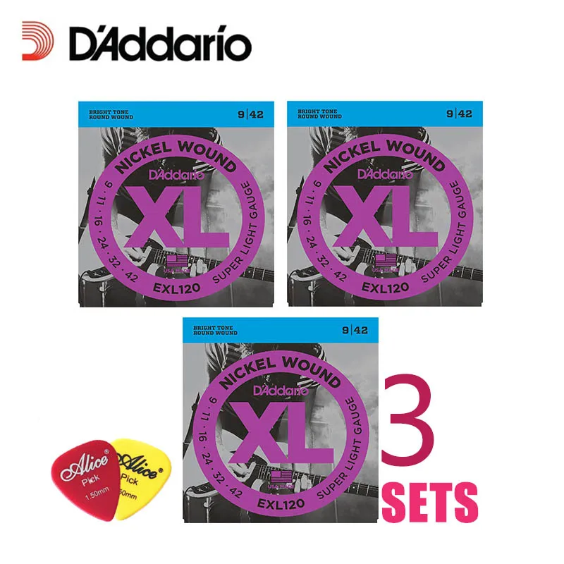 3 пакеты! D'Addario DAddario Струны для электрогитары XL с никелевой обмоткой EXL110, 115120125, 3 пачки в комплекте. Гитарные струны 10-46 - Цвет: EXL120