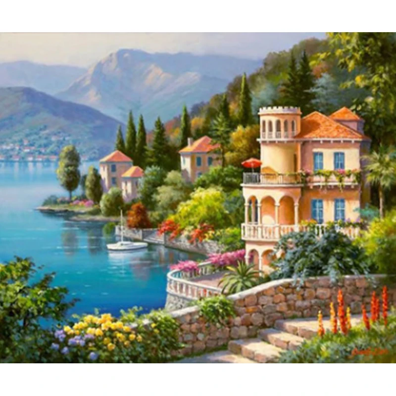 

5D Diy Full Square Diamond Painting Mosaic Mediterranean Landsca Rhinestone Embroidery Cross Stitch Home Decor Ation Gift
