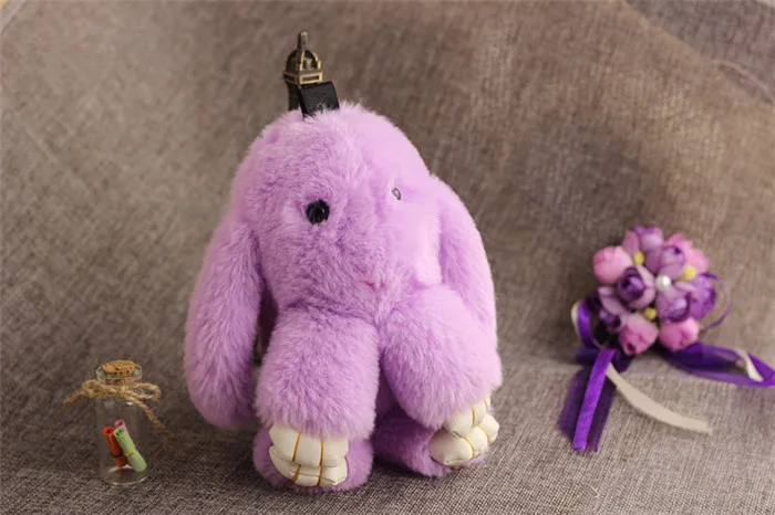 Пушистый(18 см) из искусственного меха кролика рекса с брелок помпон кролик брелок, украшение заяц игрушечный автомобиль для ключей Для женщин сумочек вечерние подарок - Цвет: Light Purple 18cm