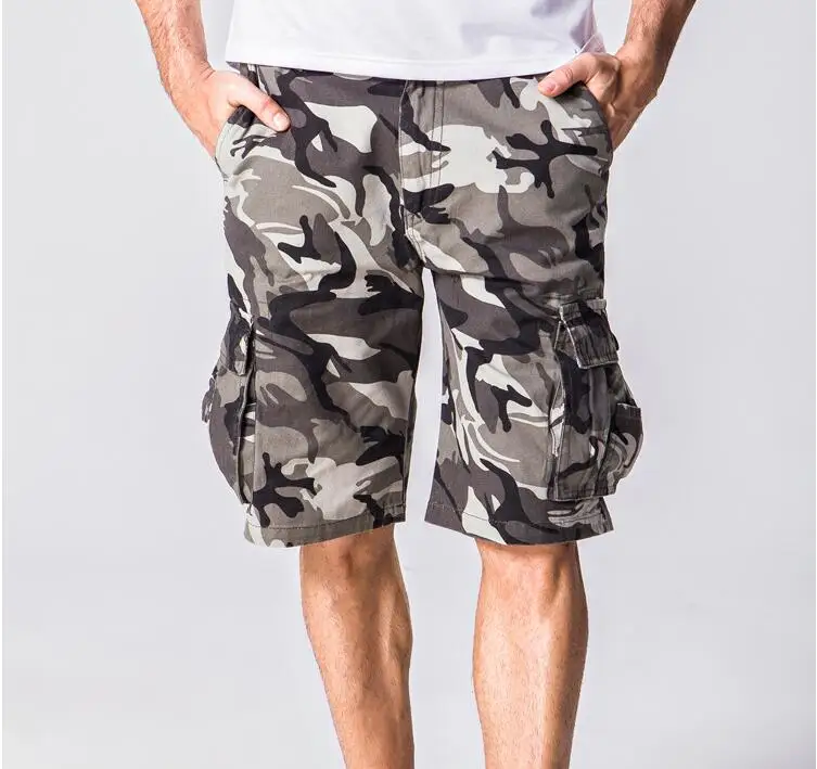 Мужские хлопковые камуфляжные шорты Карго большого размера, новые летние мужские шорты с несколькими карманами, размеры 28-46 - Цвет: Gray