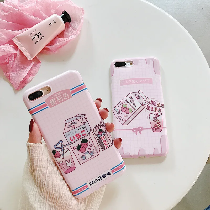 Kawaii Japanese Strawberry Milk Phone Case For iPhone 7 7