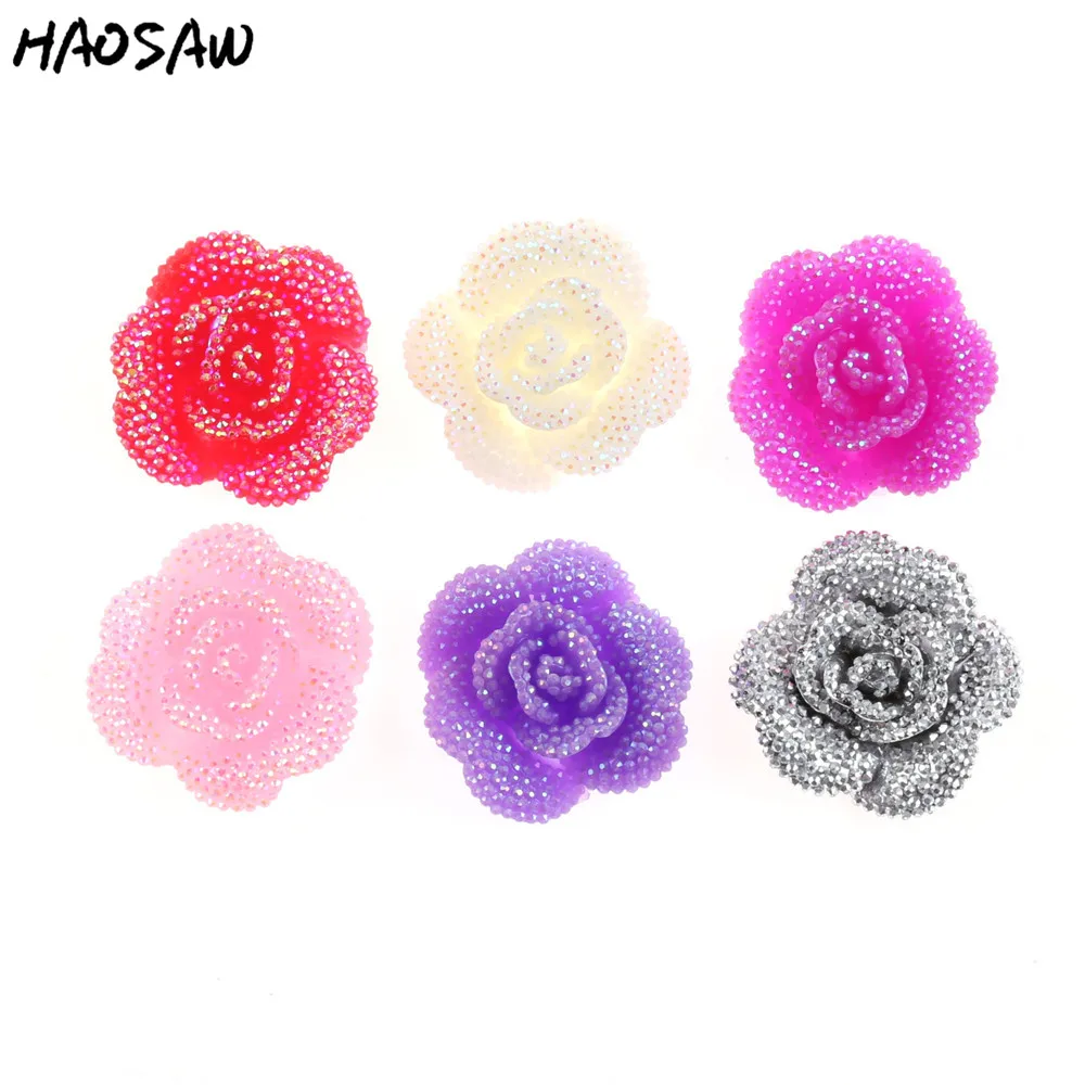 

50Pcs/Lot Fashion 30MM Choose AB Color Rhinestone Flower Chunky Resin Flower For Handmade DIY Jewelry Accessories