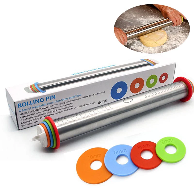 

1Pcs 44cm Length Adjustable Rolling Pin Stainless Steel Fondant Rolling Pin Cake Roller Dough Rolling Pin Bakeware Tools