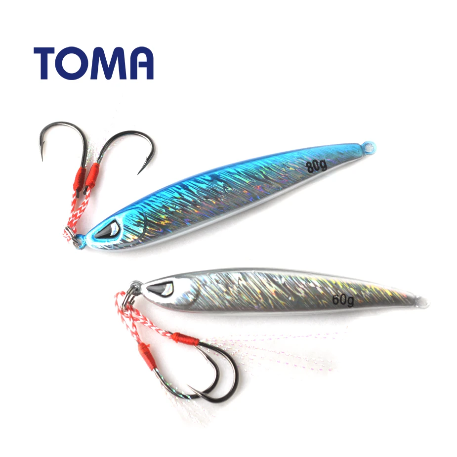 

TOMA 1pcs Slow metal Jigging Fishing Lure Lead Fish 60g 80g Jig Bait Hard Lure With Hooks Saltwater Fishing Tackle