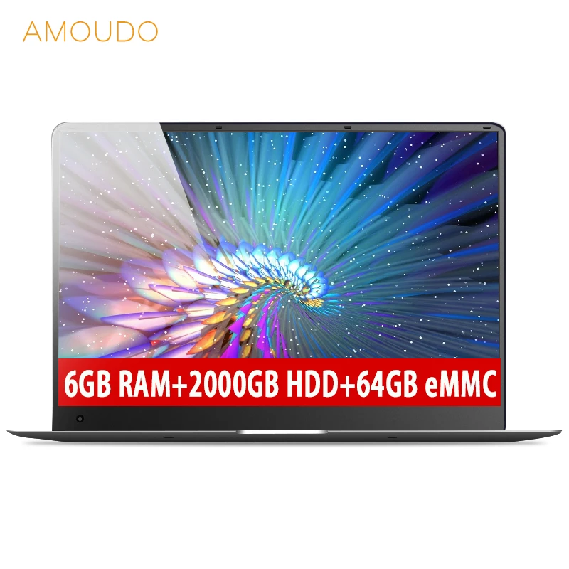 Amoudo новый 15,6 дюймов 6 ГБ Оперативная память + 2 ТБ HDD + 64 ГБ eMMC 1920*1080 P ips экран Intel Apollo Lake N3450 4 ядра ноутбука Тетрадь компьютер