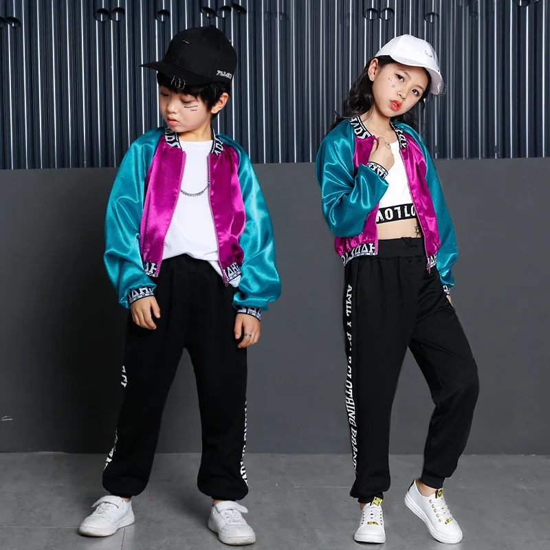 Children Jazz Modern Dance Costumes Jacket Tee Pants 3pcs Set Boys Girls Hip Hop Street Dance Costume Sets H117 children hip hop clothing t shirt long sleeve shirt leggings short pants 4pcs set girls boys street dance costume y919