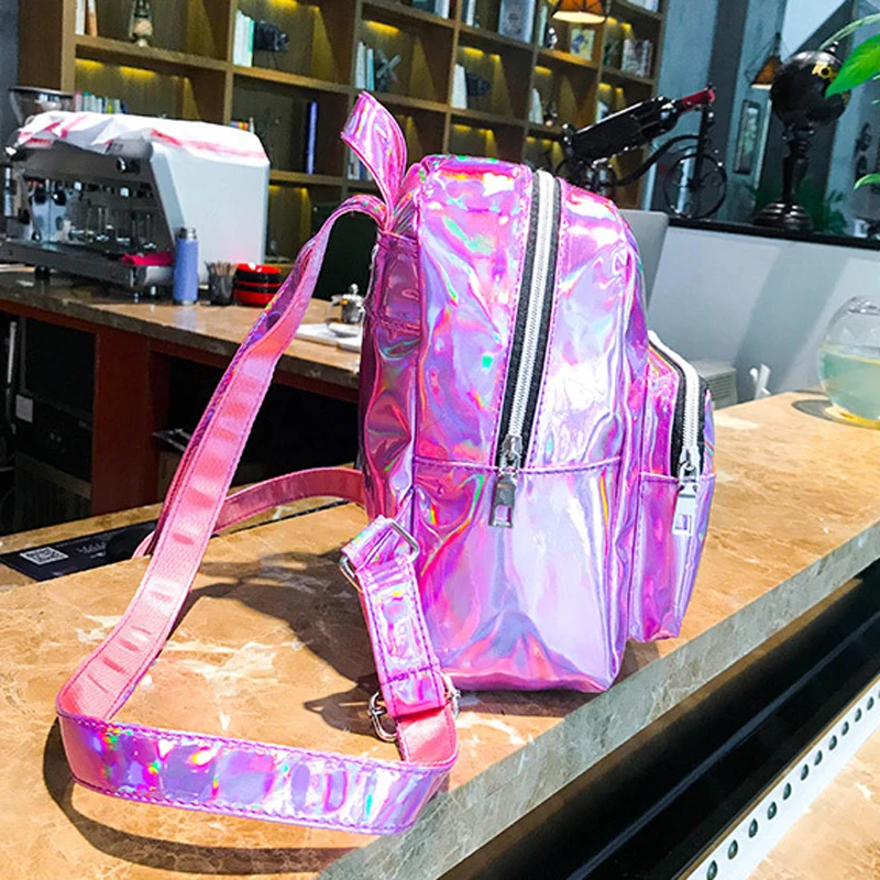 Women Vogue Colorful Backpack Transparent Reflective Hologram Holographic Bag Hot Solid Color Laser Backpack Popular Travel Need