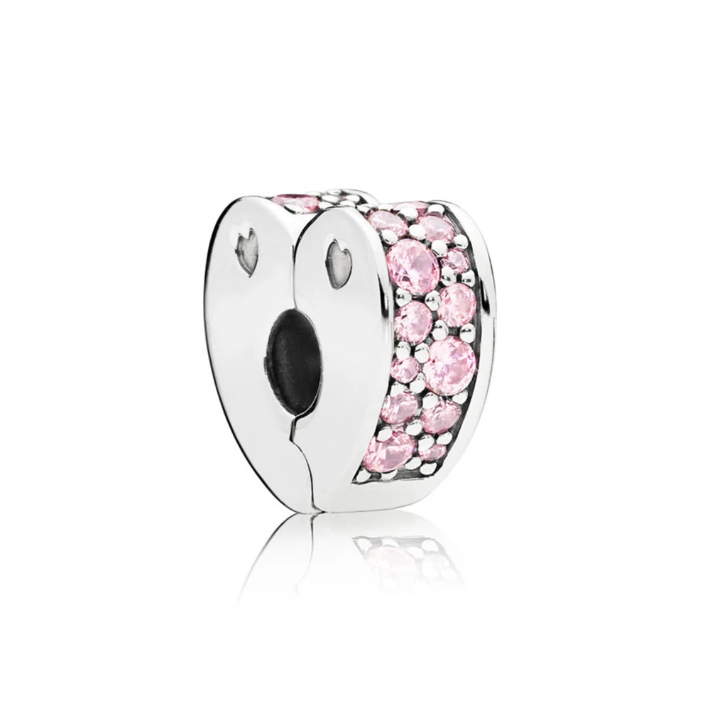

NEW 100% 925 Sterling Silver 1:1 Genuine Gem 797020PCZ PINK ARCS OF LOVE SPACER CLIP Fit DIY Bracelet Original Women Wedding