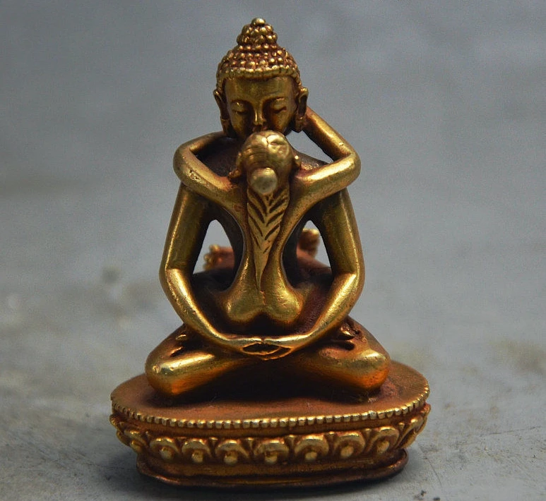 

Rare Old Tibet Buddhism Bronze Gilt Sakyamuni Yab-yam Tathagata Buddha Statue