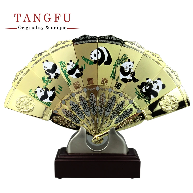 

Gold - plated copper Fan Metal Ornament Craft stereo handicraft furnishing article new business gift Desktop vintage home Decor