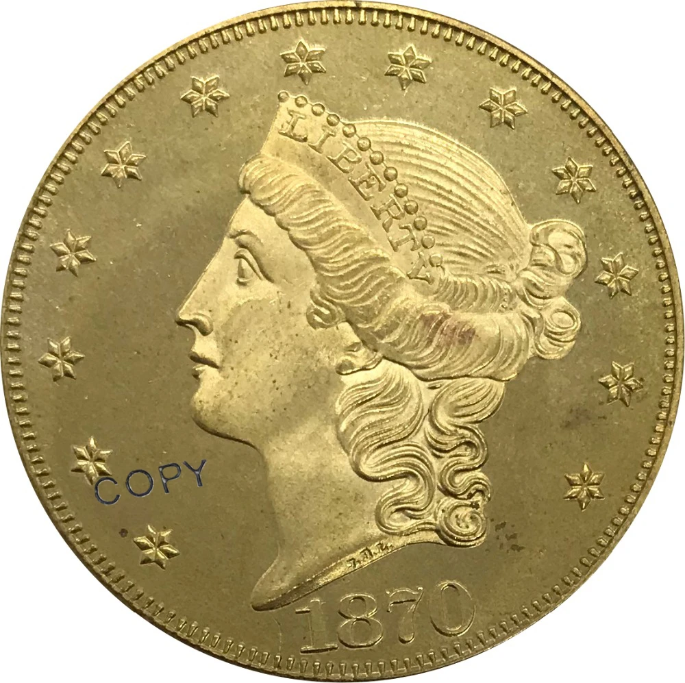 Коллекционные монеты 1870 года в США 20 дюймов долларов голова свободы двойной