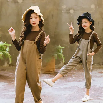 

Girls Clothes Sets 2020 New Children Clothing Set T-shirt + Jumpsuit Fashion Solid Color Overalls 2pcs Back to School Outfits 12