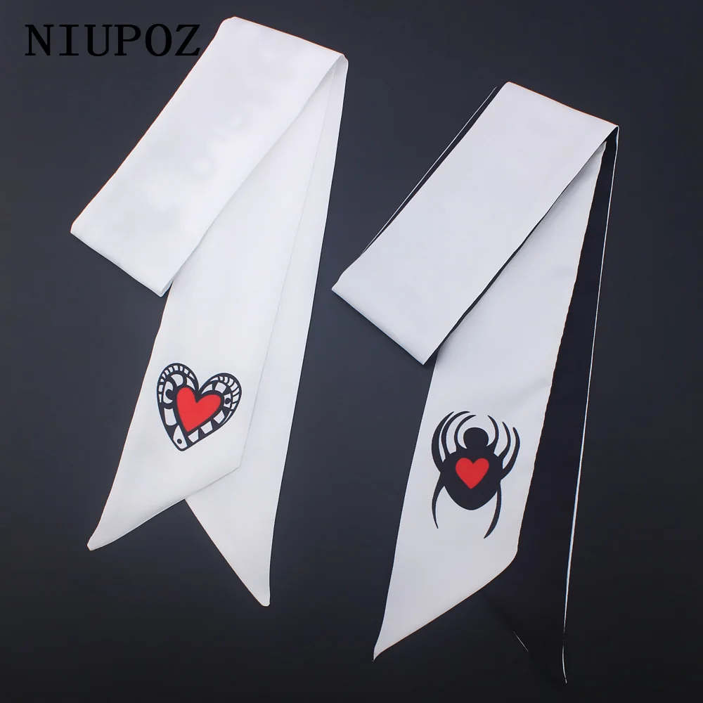 

New Design Twill Silk Small Women Fashion Skinny Luxury Scarf Spider Heart Hair Handle Decoration Tie Ribbons Female Neckerchief