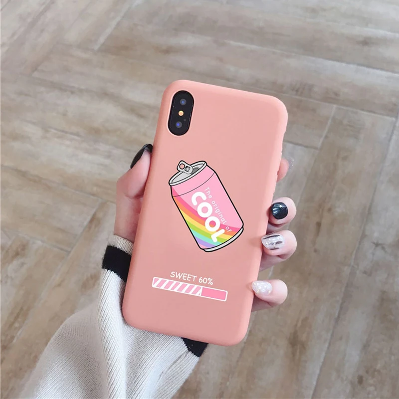

GYKZ Cartoon Milk Cola Bottle Phone Case For iPhone XR XS MAX X XR 8 6 6s Plus French Fries Food Print Back Cover For iPhone 6