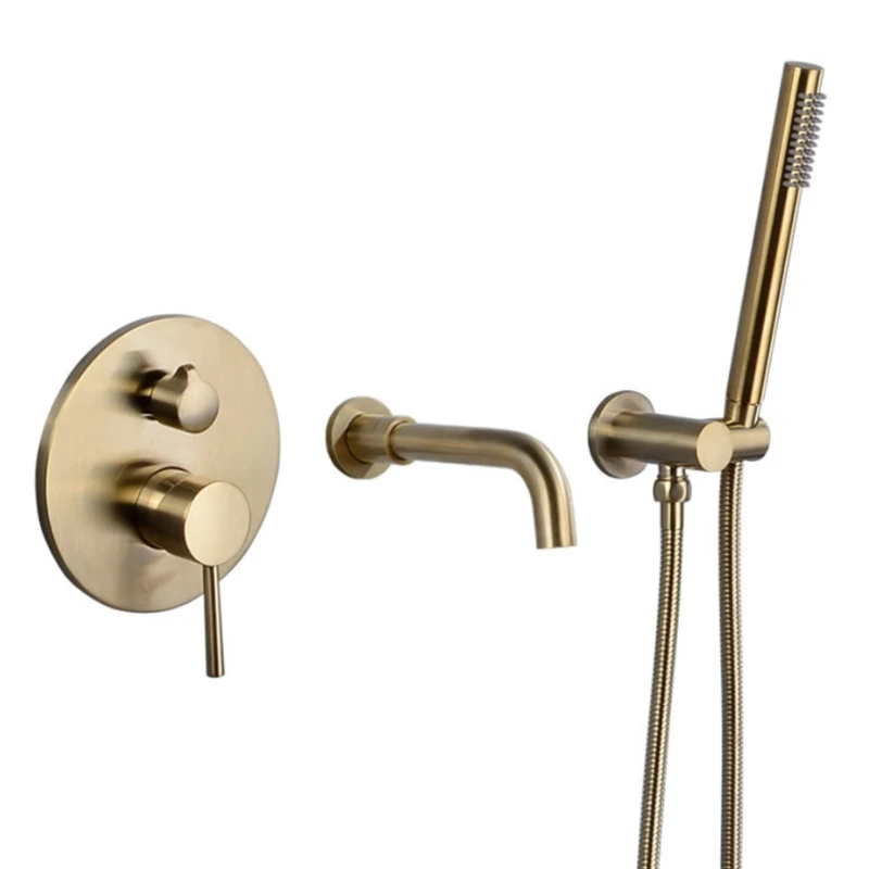 

Brushed Gold Bathtub Faucet Shower Multi-function Concealed Installation Hand held Wall Mount Brass Bathroom Shower Set