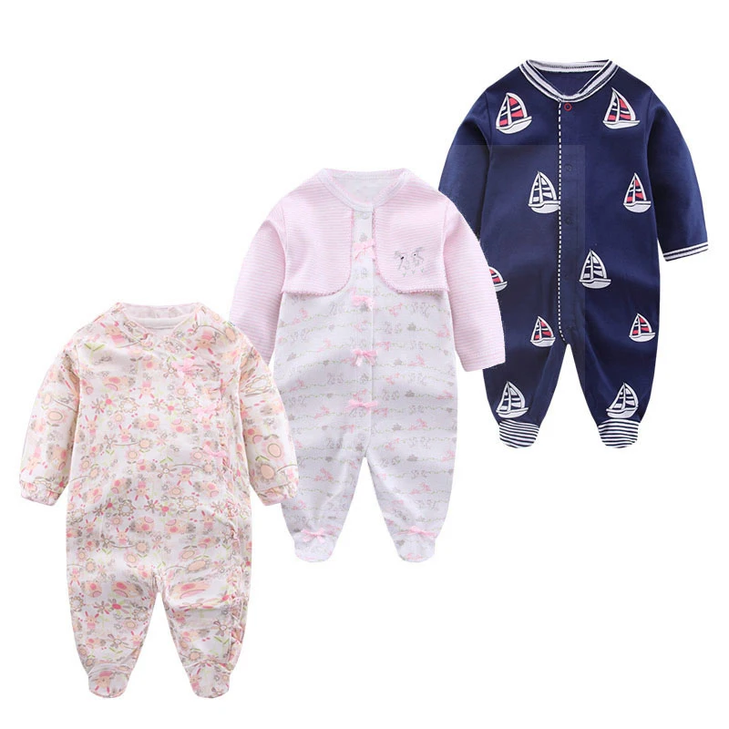 

2019 Newborn Baby Boy Girl Clothes Jumpsuits Spring Autumn Long Sleeve Infant Baby 100% Cotton Romper with Sock