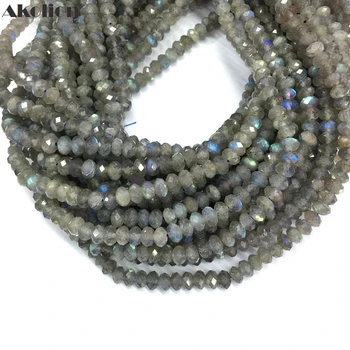 

Akolion Natural Labradorite Rondelle Gray Blue Flash AAA Quality Faceted Loose Spacer Stone For Handmade Jewelry Making