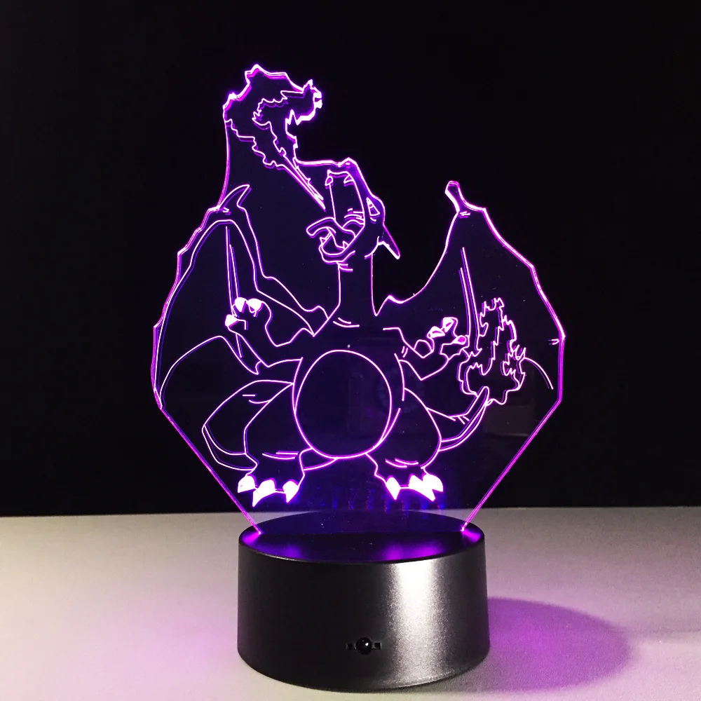 2019 Fire Dragon 3D Light Holograma 7 Color Remote Touch Luz de LED