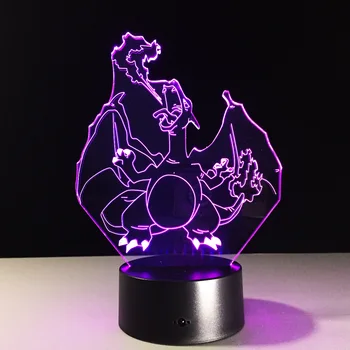 

2019 Fire Dragon 3D Light Holograma 7 Color Remote Touch Luz de LED Visual Light Birthday Gift Table Lamp decoracao casa For Kid