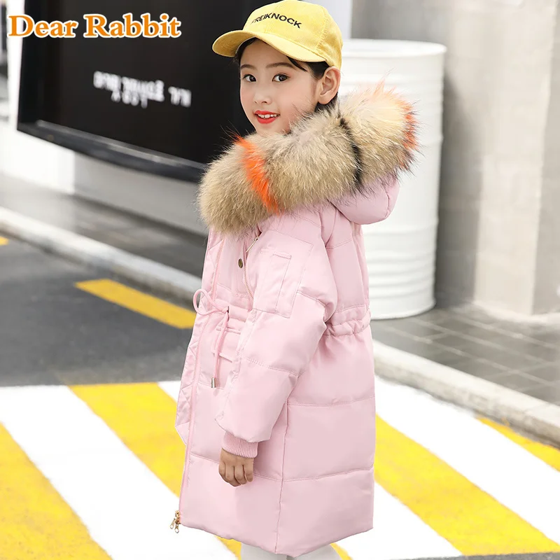 

2018 Winter Down jacket with parka real fur hood coat Long Thicken girl Clothes Children Garment kids warm Coat girls clothing