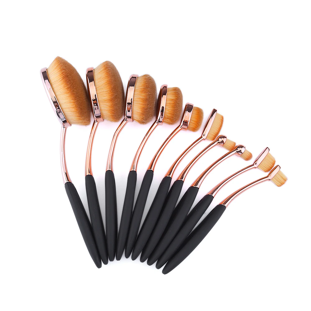 10 pcs Soft Toothbrush Shape Oval Makeup Brush Set Professional Rose Gold Makeup Oval Brushes