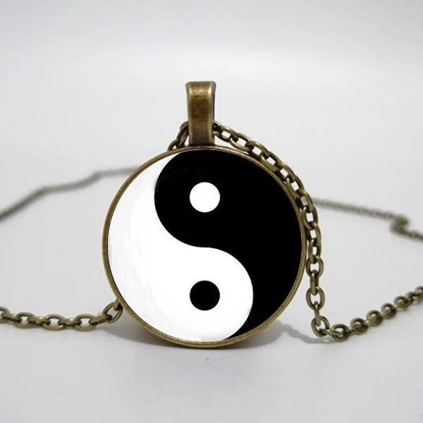 

Creative Ice And Fire Tai Chi Symbol Necklace Fusion of Yin Yang Bagua Glass Cabochon Pendant Statement Necklace Jewelry
