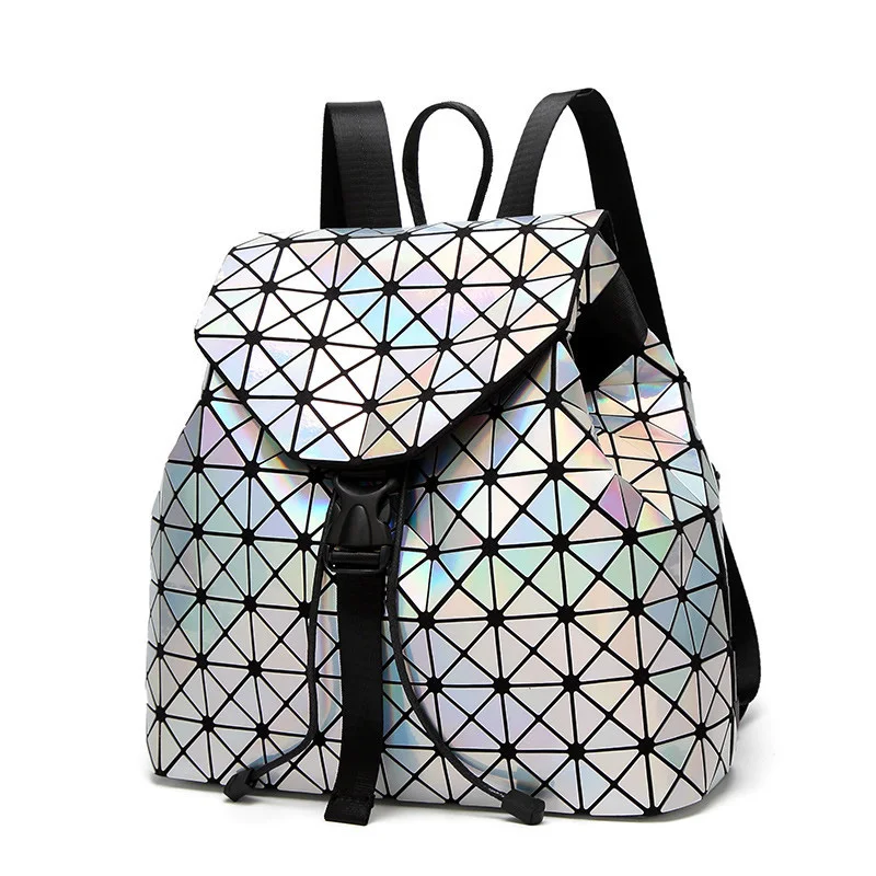 

Women Backpack Geometric Plaid Sequin Female Backpacks For Teenage Girls Bagpack Drawstring Bag Holographic Backpack