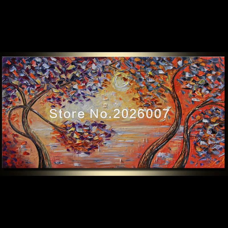 

Hand Painted Abstract Landscape Shining Heart Abstract Tree Thick Palette Knife Oil Painting On Canva Modern Home Decoration