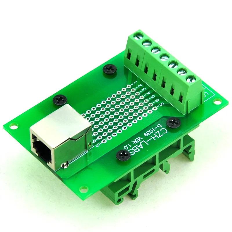 

RJ11/RJ12 6P6C Interface Module w/Simple DIN Rail Mounting feet,Right Angle Jack