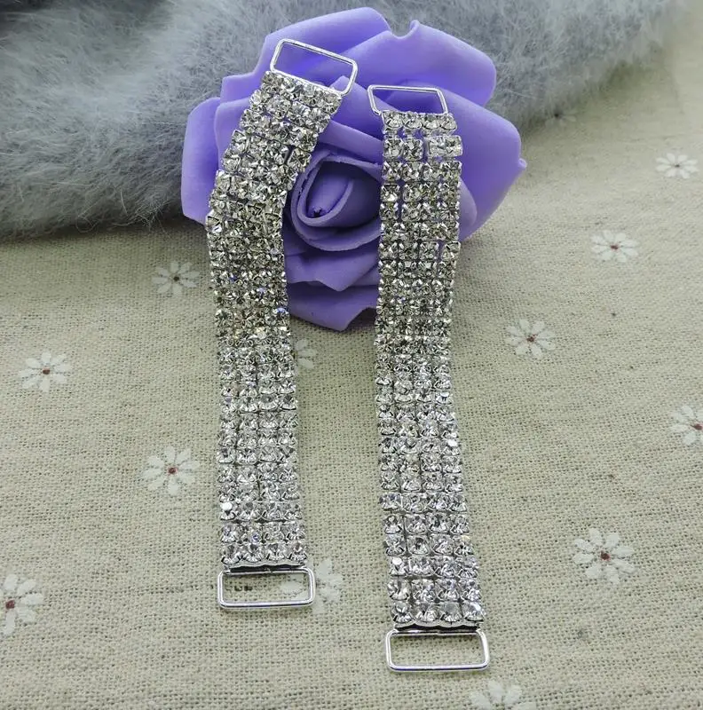 

10pcs/lot 4 Rows Crystal Rhinestone Bikini Connectors Silver Color Metal Alloy Buckles For Swimming Wear and Shoes Decoration