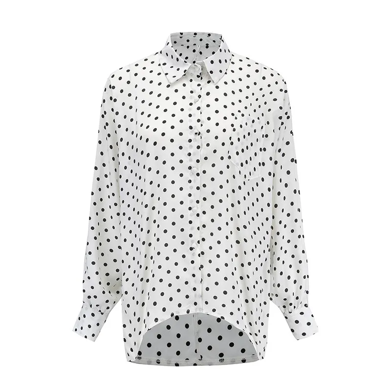yinlinhe White Polka Dot Blouse Women Long Sleeve Button Casual Loose Summer Shirts Irregular Elegant Ladies Clothes  6