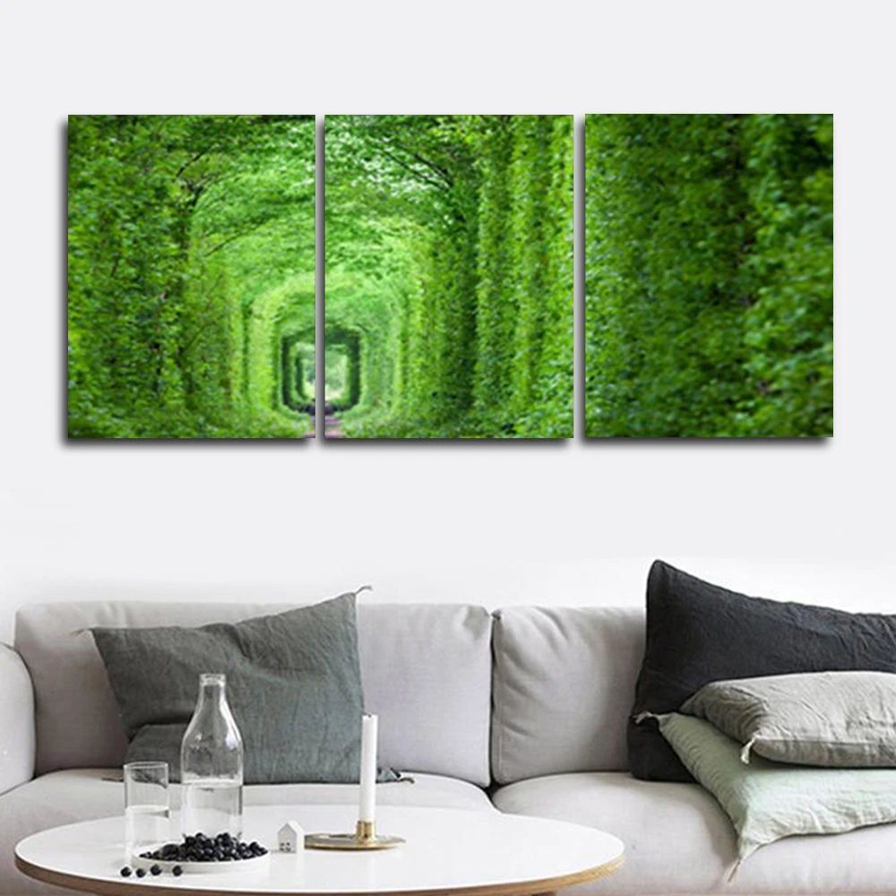 

Laeacco Canvas Calligraphy Painting 3 Panel Green Tree Road Outside Posters Prints Wall Art For Living Room Bedroom Home Decor