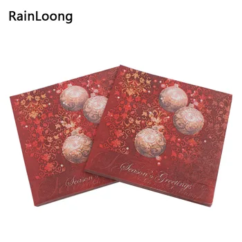 

[RainLoong] Christmas Paper Napkins Greeting Red Event & Party Tissue Napkins Decoration Serviettes 33*33cm 5packs (20pcs/pack)