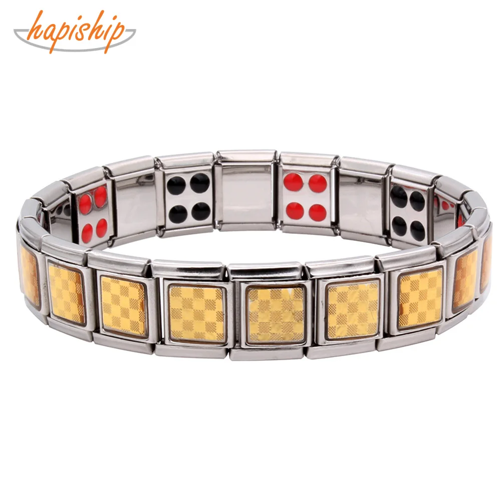 

Hapiship 13mm Fashion Jewelry 20 Germanium Gold Titanium Energy Bracelet Power Bangle For Man Women GE-Gold40