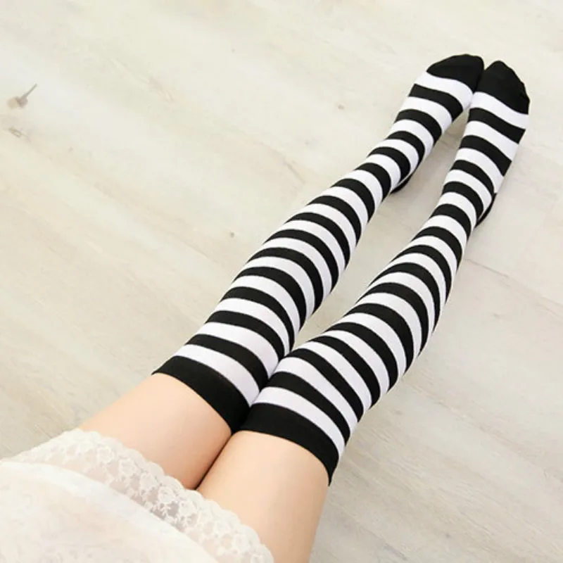 Halloween Lovely Student Anime Cosplay Striped Long Stocking Girl Thigh High Over Kneel Sock Sexy Women Warm Onesize Stockings