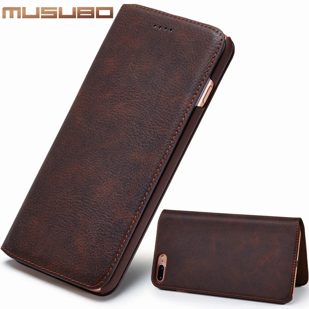 

Musubo Luxury Leather Phone Case For iPhone 7 Plus 6s Ultra thin Cover Cases With Card Slot Flip Holster for iphone 8 Plus Capa