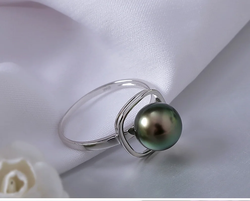 YS кольцо из чистого золота 14 к 8-9 мм с черным таитанским жемчугом, свадебные ювелирные изделия