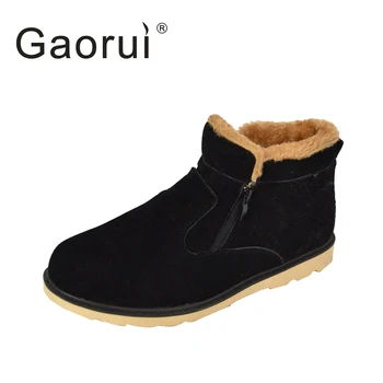 

New Winter Men Warm Snow Boots PU Leather Thick Plush Men ankle Boots Male Casual Zip Shoes High Quality Plus Size