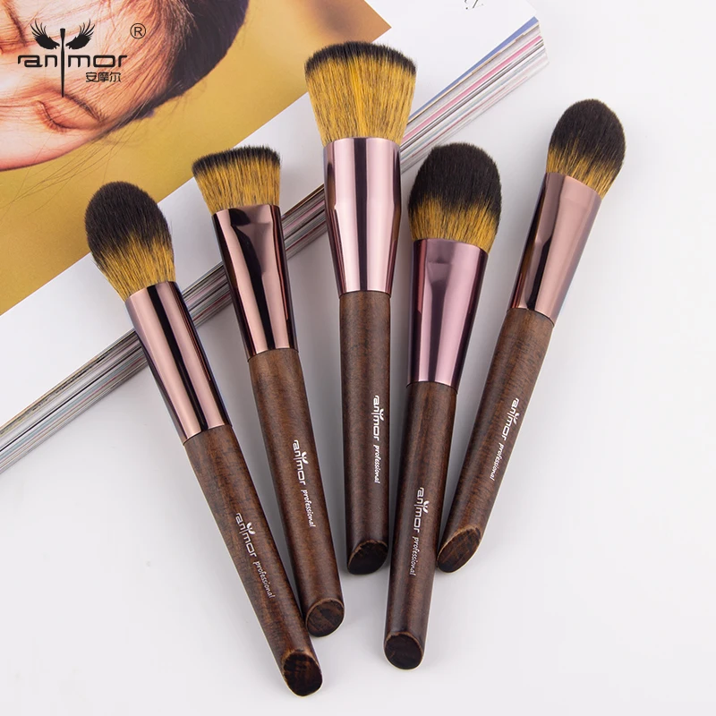 

2019 Anmor High Quality 5PCS Makeup Brushes Set Brown Foundation Powder Blush Blending Make Up Brush Pedzelki Do Makijazu