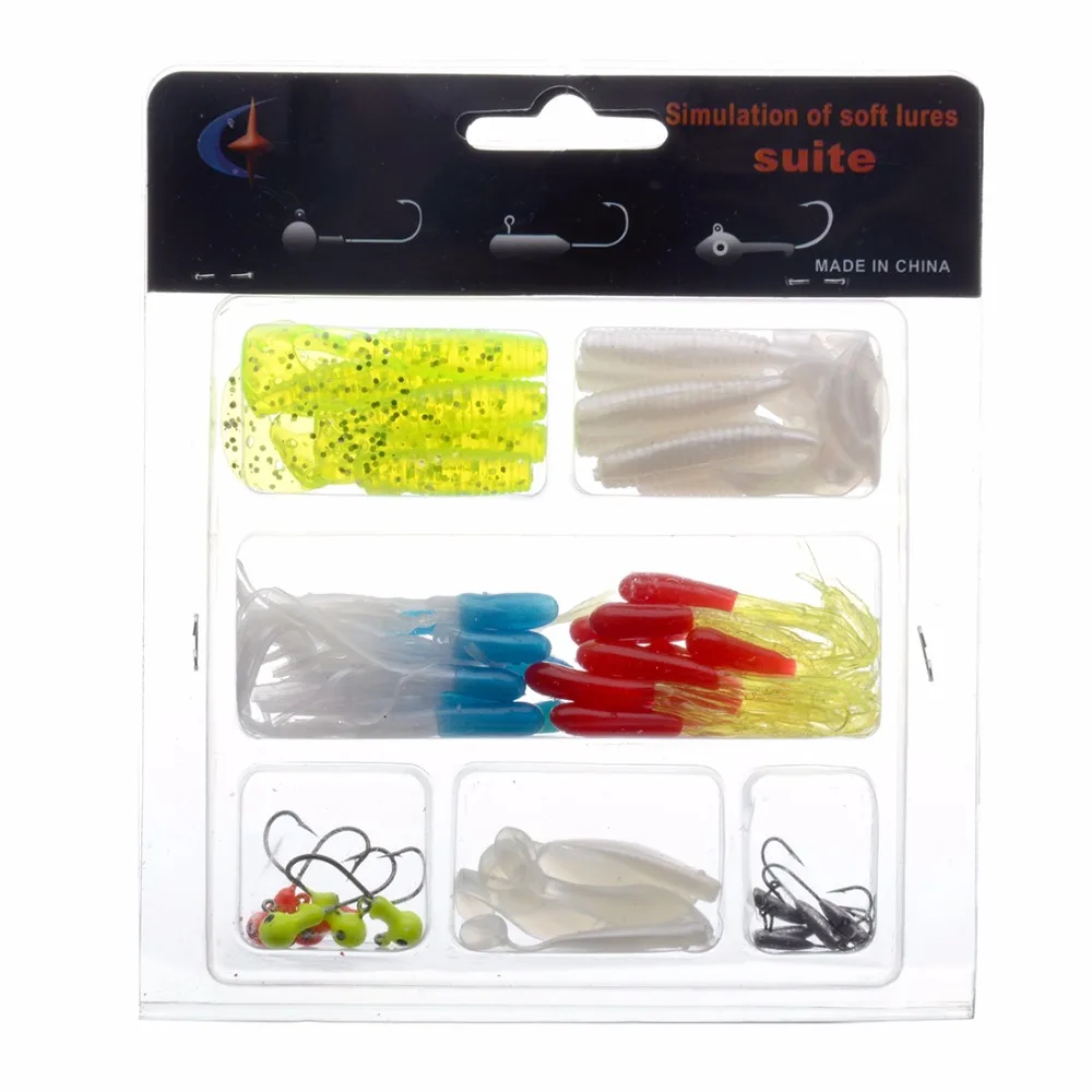 35 PCS Soft Bait Small Lure 10 PCS Lead Head Lure Hook Combination Soft