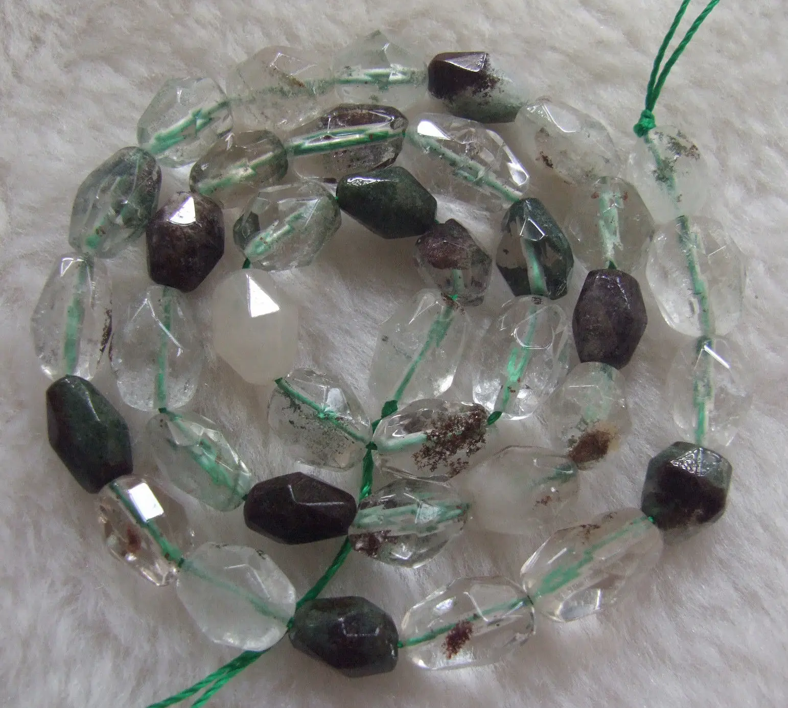 

6x10mm Natural Green Phantom Quartz Faceted Freeform Loose Beads 15.5"