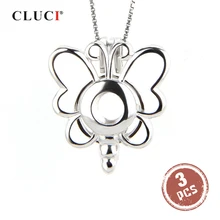 CLUCI 3 шт 925 серебро медальон из жемчуга кулон для ожерелья ювелирных изделий милые бабочки Подвески Подвесные женские украшения