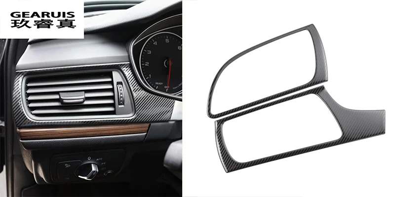 Автомобильный Стайлинг AC Передняя Пневматическая рамка для внутренней отделки украшения Стикеры Крышка для Audi A6 C7 Нержавеющая сталь салона авто аксессуары для леворульных автомобилей - Название цвета: Carbon fiber