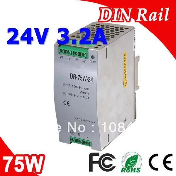 

DR-75-24 LED Single Output Din Rail Switching Power Supplies Transformer DC 24V 3.2A Output SMPS