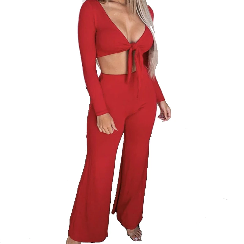 

Spring Outfits Tracksuits Women Sets Sexy Two Pieces Sets Suits Bandage Short Tops Long Pants Red Black Overall Clothing M0020