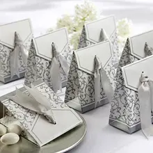 250 шт./лот) серебряные свадебные коробки с серебряной лентой, Подарочная коробка для уникальных конфет и вечерние коробки для конфет