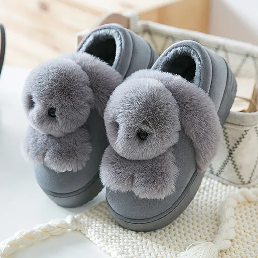 Cute Bedroom Flatforms Fur Soft Winter Fuzzy Women House Fluffy Funny Plush Slippers Rabbit Pom 