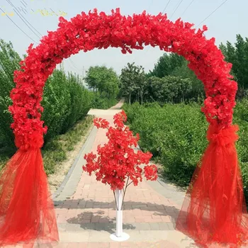 

Wedding Centerpieces Metal Frame with Cherry Blossoms Chiffon Set Arch Happiness Door For Shopping Mall Opening Party Decoration
